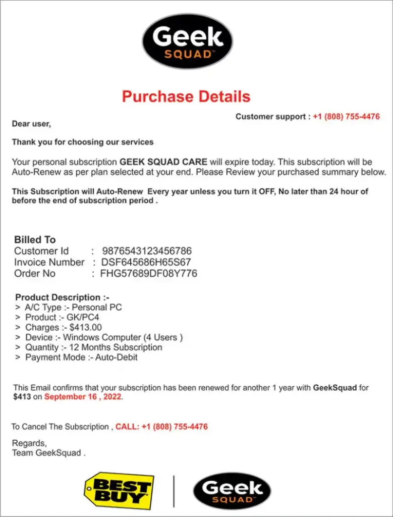 Geek Squad Bestbuy renewal scam